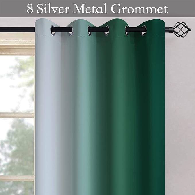 SimpleHome Ombre Room Darkening Curtains for Bedroom, Gradient Dark Green to Grey White Light Blocking Thermal Insulated Grommet Window Curtain/Drapes for Living Room,2 Panels, 52x84 inches Length