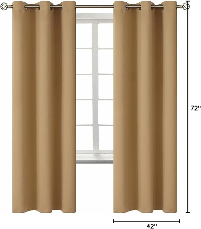 BGment Blackout Curtains for Living Room - Grommet Thermal Insulated Room Darkening Curtains for Bedroom, 2 Panels of 42 x 72 Inch, Khaki