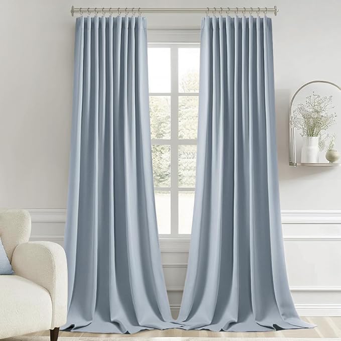 MIULEE Light Blue Back Tab Blackout Curtains 102 Inch Long 2 Panels Set for Bedroom, Rod Pocket/Pinch Pleated Thermal Insulated Living Room Darkening Light Blocking Floor to Ceiling Drapes