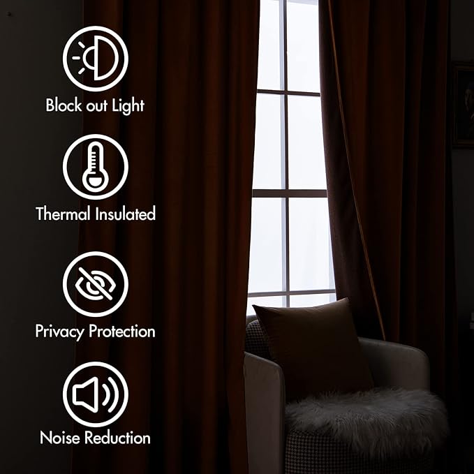 MIULEE Velvet Curtains 108 inches Long 2 Panels - Luxury Blackout Curtains for Bedroom Living Room Thermal Insulated Noise Reducing Super Soft Window Drapes Rod Pocket & Back Tab, Gold Brown