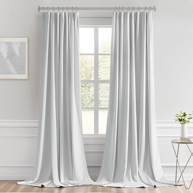 MIULEE Back Tab Light Blocking Curtains 120 Inch Long 2 Panels Set for Living Room Bedroom, Greyish White Rod Pocket/Pinch Pleated Extra Long Thermal Insulated Room Darkening Blackout Curtains/Drapes