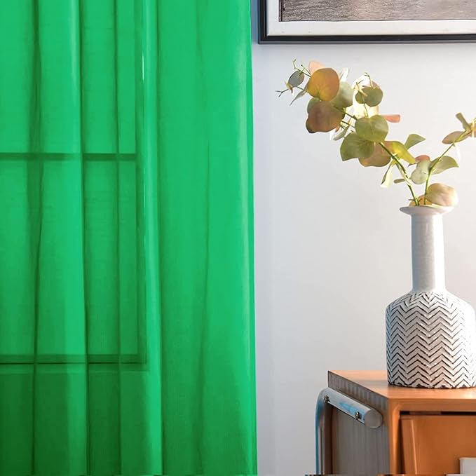 SpaceDresser Sheer Voile Window Treatment Rod Pocket Curtain Panels for Kitchen Bedroom Living Room Drapes Sunlight Filtering Privacy Semi Home Decor Assorted Colors Sizes (Green, 52 W x 45 L)