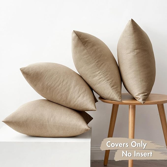 MIULEE Pack of 4 Decorative Outdoor Throw Pillow Covers Linen Waterproof Pillow Covers Farmhouse Cushion Cases for Patio Garden Tent Balcony Couch Sofa 18x18 inch Light Tan