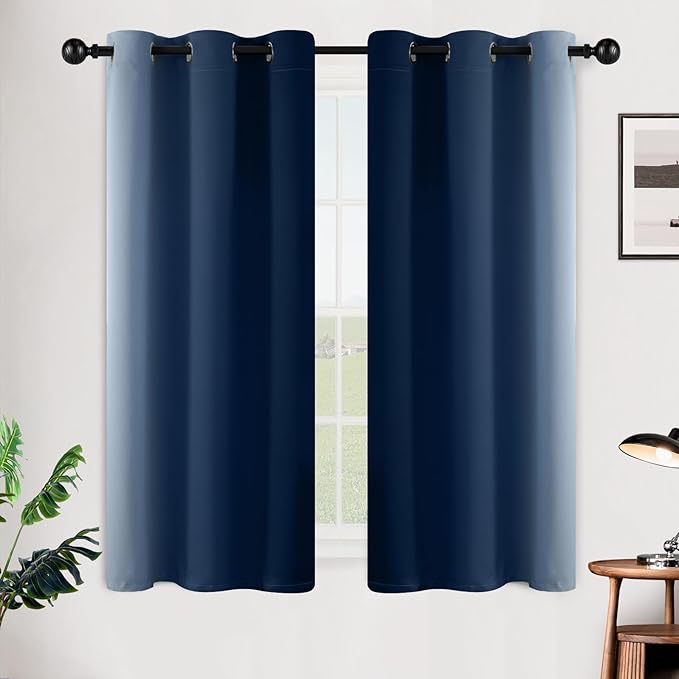 SimpleHome Ombre Room Darkening Curtains 54 inches Length for Bedroom,Grommet Gradient Light Blocking Blue Gradient Window Curtains for Living Room,2 Panels, 42x54 inches