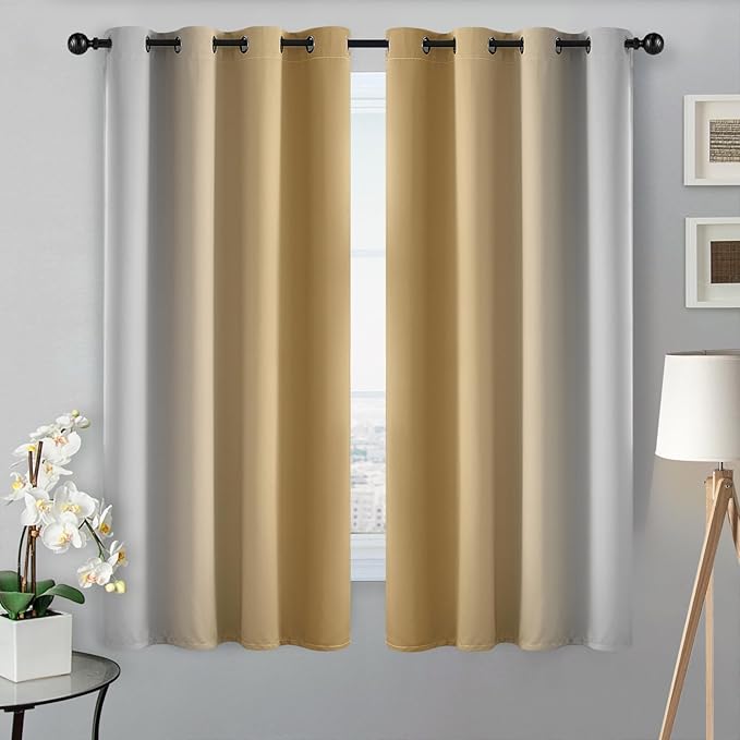 SimpleHome Ombre Room Darkening Curtains 63 inches Length for Bedroom,Grommet Gradient Light Blocking Beige Gradient Window Curtains for Living Room,2 Panels, 52x63 inches