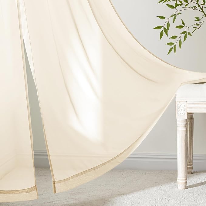MIULEE Butter Cream Sheer Curtains 63 Inches Long, 4 Panels Set, Rod Pocket Voile Drapes Light Filtering and Semi Transparent, Elegant Window Treatments for Bedroom Living Room,54 x 63 Inches