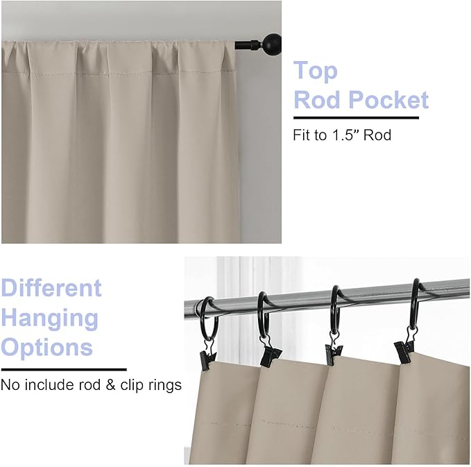 Simplebrand Ava Stone Blackout Curtains for Bedroom 84 Inch Length 2 Panels Set, Solid Thermal Insulated Privacy Living Room Window Treatment Curtains Blackout Drapes, W40 x L84 Inch, Stone