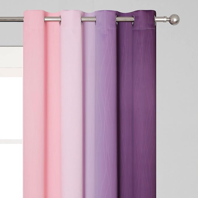 Pink and Purple Curtains 54 Inch Length 2 panels, Full Light Blocking Ombre Blackout Curtains for Kids Room, Thermal Insulated Noise Reducing Gradient Blackout Curtains for Girls Bedroom, 52x54 Inch