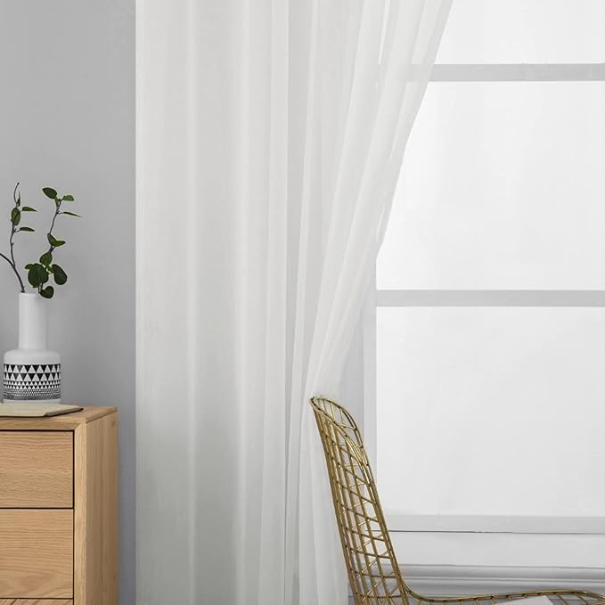 MIULEE 2 Panels Solid Color Sheer Window Curtains Elegant Window Voile Panels/Drapes/Treatment for Bedroom Living Room (54 X 120 Inches Ivory)