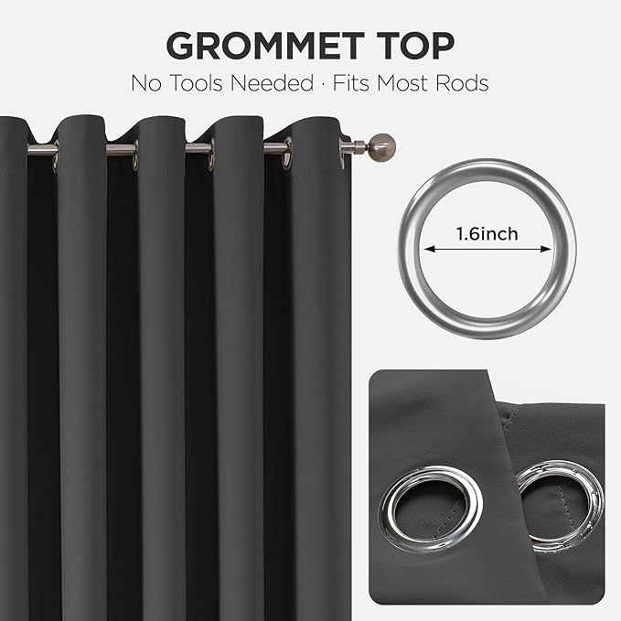 Joydeco Blackout Patio Sliding Door Curtains 108 Inches Long, Grommet Privacy Room Divider Curtains, Extra Wide Thermal Blackout Drapes for Bedroom Living Room (Grey, 80Wx108L, 1 Panel)