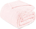 Exclusivo Mezcla Fleece Queen Size Blanket for Bed, 90x90 Inches Soft Cozy Jacquard Flannel Blankets, Lightweight Fuzzy Plush Warm for Women, Light Pink