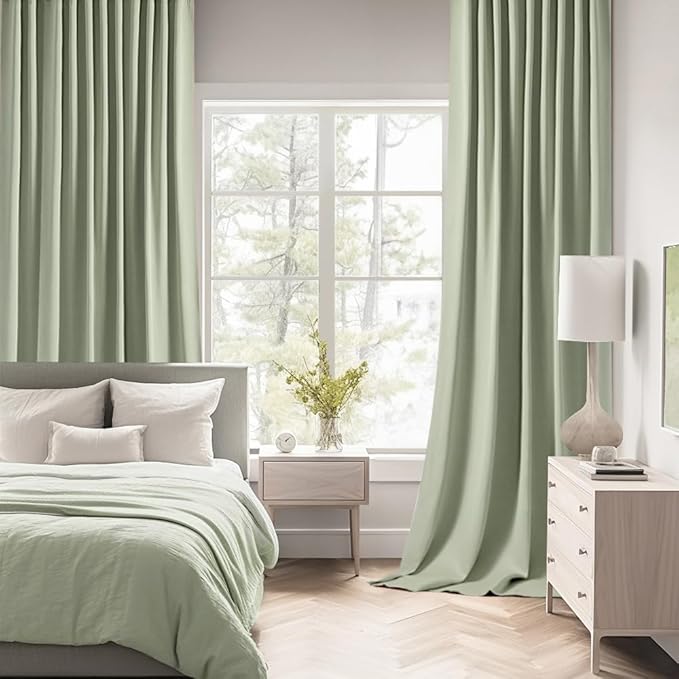 MIULEE Back Tab Sage Green Curtains 84 Inch Length 2 Panels Set for Living Room Bedroom, Rod Pocket/Pinch Pleated Light Blocking Thermal Insulated Room Darkening Blackout Curtains 84 Inches Long