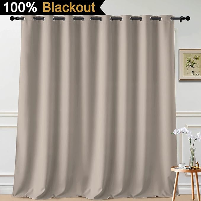 Yakamok Total Blackout Extra Wide Patio Sliding Door Curtains, Grommet Thermal Insulated Blind Curtains, Sliding Glass Door Panel for Living Room/Space Room Divider, Natural, W100 x L96, 1 Panel