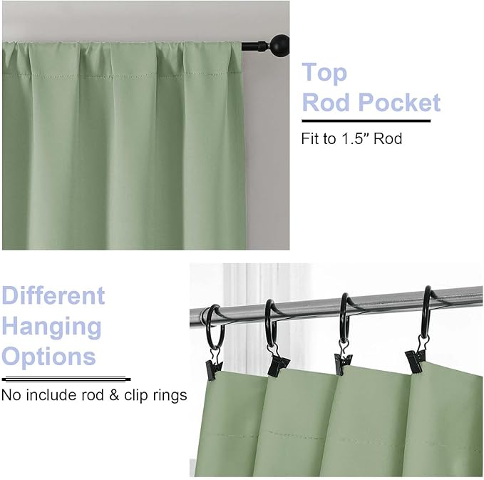 Simplebrand Ava Light Green Blackout Curtains for Bedroom 84 Inch Length 2 Panels Set, Solid Thermal Insulated Privacy Nursery Window Treatment Curtains Blackout Drapes, W40 x L84 Inch, Light Green