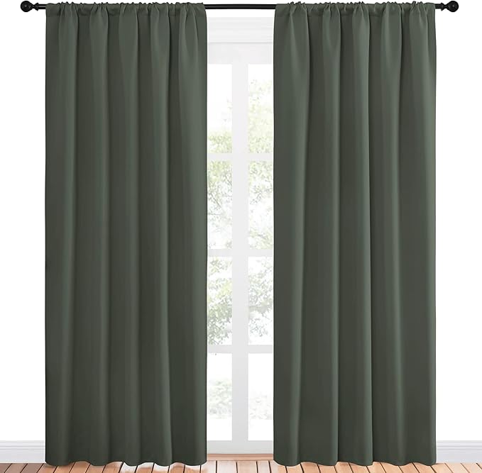 NICETOWN Bedroom Curtains Blackout Draperies - All Season Thermal Insulated Solid Rod Pocket Top Blackout Curtains/Drapes for Kid's Room (Dark Mallard, 1 Pair, 52 x 84 Inch)