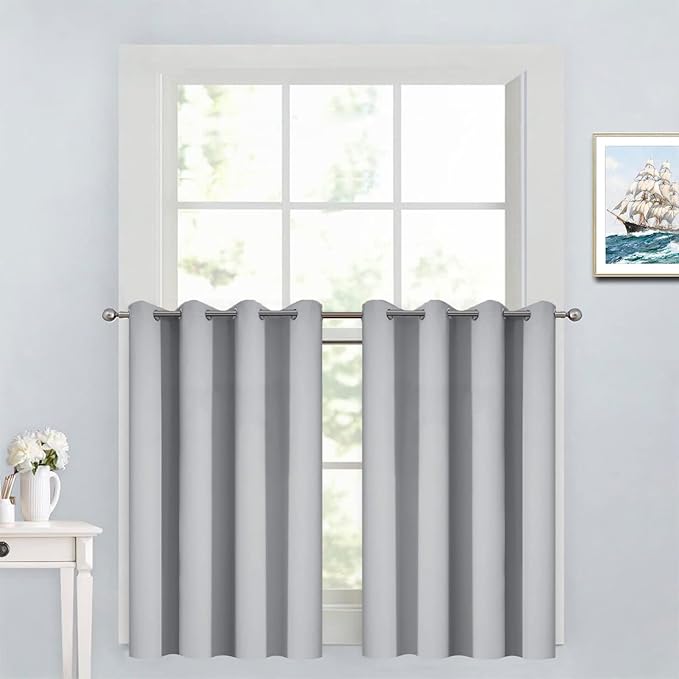 Yakamok 36 Inch Blackout Curtains Panels with Grommets - Room Darkening Thermal Insulated Window Drapes for Living Room/Bedroom,Light Grey, 52W x 36L, 2 Panels