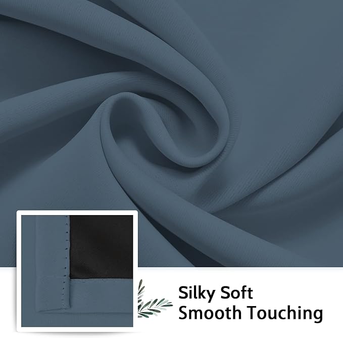 SimpleHome 100% Blackout Curtains for Bedroom,Thermal Insulated Stone Blue Grommet Window Drapes Room Darkening Curtains for Living Room with Black Back,52 x 72 Inch,2 Panels