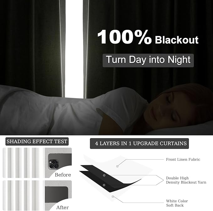 Topfinel 95 inch Living Room Curtains 2 Panels 100% Blackout Linen Texture Curtain Beige White Window Drapes with Back Tab Rod Pocket Light Blocking Thermal Insulated Curtains Pinch Pleated Drapes