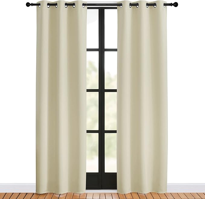 NICETOWN Blackout Beige Curtains 80 inch Long for Bedroom, Set of 2, W34 x L80, Thermal Insulated Solid Grommet Vertical Drapes Room Darkening Drapes for Living Room