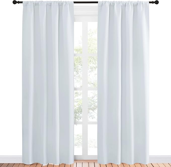 NICETOWN Kitchen Room Darkening Curtains - Window Treatment Thermal Insulated Rod Pocket Room Darkening Curtains/Drapes for Bedroom (2 Panels, 42 by 84, Platinum - Greyish White)