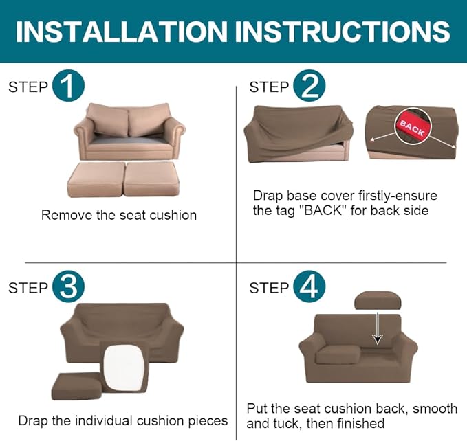 Turquoize 3 Piece Sofa Covers for 2 Cushion Couch Sofa Slipcover Soft Couch Cover for Dogs-Washable Sofa Furniture Cover with 2 Individual Cushion Covers, Thick Jacquard Fabric (Loveseat, Macchiato)