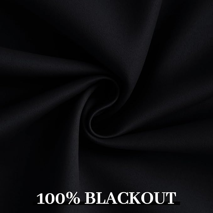 Yakamok 100% Blackout Curtains Black Room Darkening Thermal Insulated Window Curtain with 2 Thick Layers-Set of 2 Panels Grommet Top Drapes for Bedroom Living Room 52 Inches by 84 Inches Length