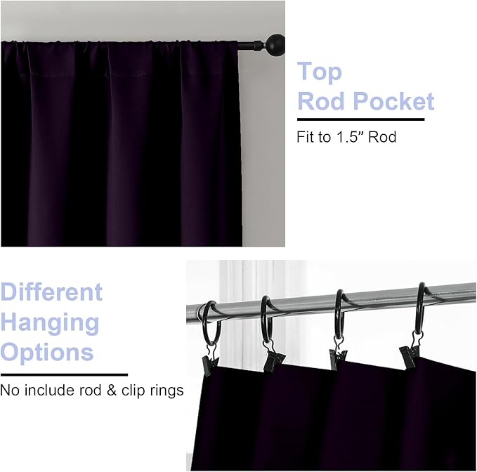 Simplebrand Ava BlackBerry Blackout Curtains for Bedroom 96 Inches Long 2 Panels, Solid Thermal Insulated, Energy Saving Nursery Window Treatment Curtains Blackout Drapes, W40 x L96 Inch, BlackBerry