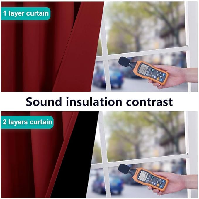 NICETOWN 100% Blackout Cold Blocking Curtains with Black Liner Backing, Thermal Insulated Curtains for Living Room, Noise Reducing Drapes, Burgundy Red, 52 inches x 84 inches Per Panel, Set of 2