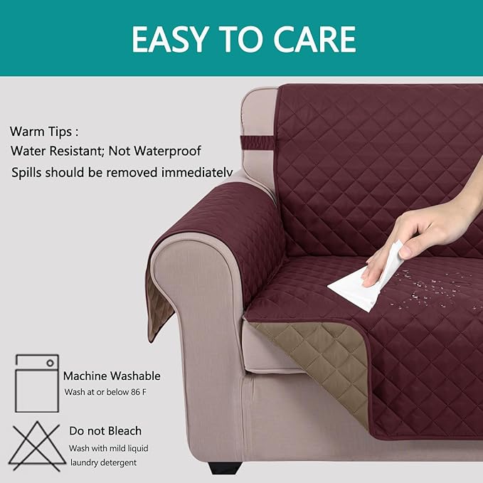U-NICE HOME Recliner Chair Covers Reversible Chair Cover Pet Covers for Dogs with Elastic Straps Water Resistant Diamond Quilted (28''Recliner Oversized, Burgundy/Tan)