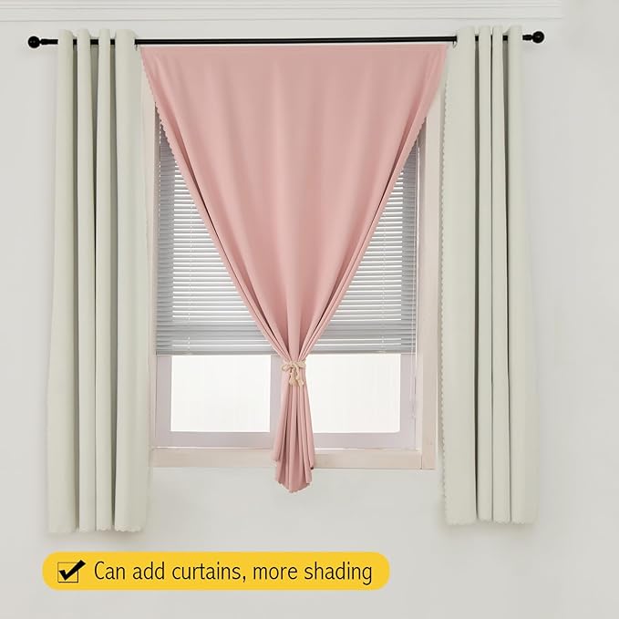 Self Adhesive Curtains, Stick Curtain Blackout Shades Window Cover Curtains for Living Room No Drilling, 47" W X 84" L, Pink, 1 Panel