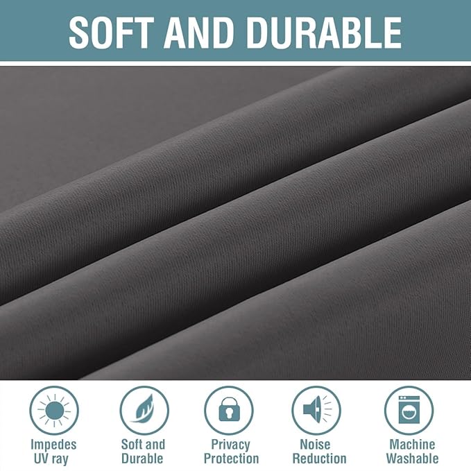 H.VERSAILTEX Blackout Grey Curtains for Patio Door Thermal Insulated Living Room Curtains, Room Darkening Noise Reducing Blackout Curtain for Bedroom, Charcoal Gray, 1 Panel, 52'W x 90'L