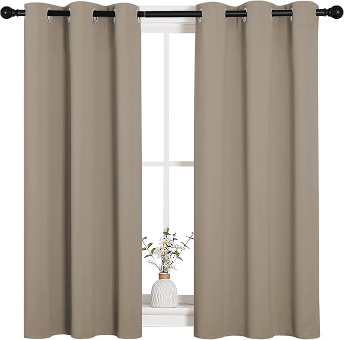 NICETOWN Bedroom Curtain Panels Blackout Draperies, Thermal Insulated Solid Grommet Blackout Curtains/Drapes (Taupe, 1 Pair, 34 by 45-inch)