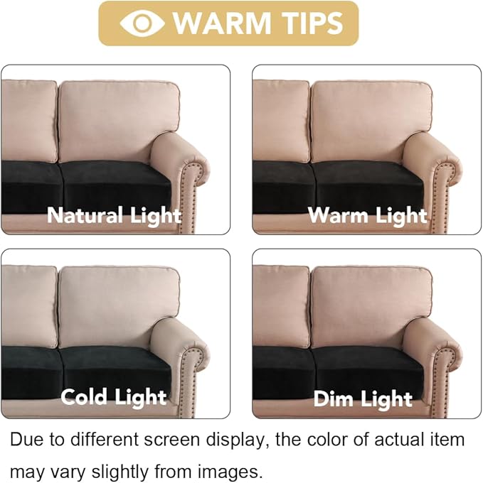 H.VERSAILTEX Velvet Stretch Couch Cushion Cover Plush Cushion Slipcover for Chair Loveseat Sofa Cushion Furniture Protector Seat Cushion Sofa Cover (2 Piece Medium Sofa Cushion Covers, Black)