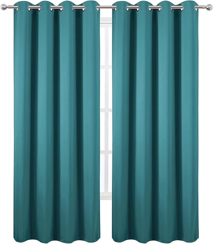 LEMOMO Blackout Curtains 52 x 90 Inch Long Sea Teal Curtains Set of 2 Panels Room Darkening Curtains for Bedroom and Living Room