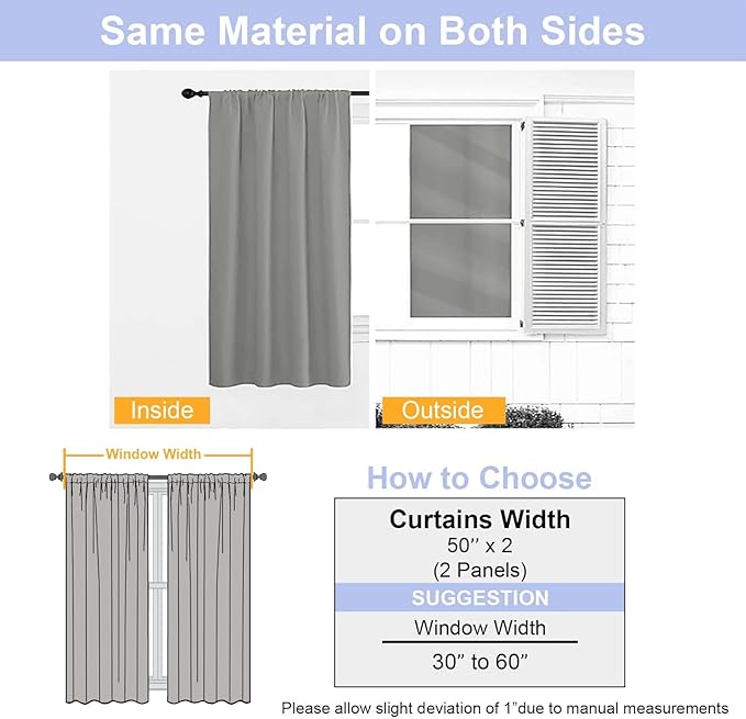 Simplebrand Ava Light Grey Blackout Curtains for Bedroom 84 Inch Length 2 Panels Set, Solid Thermal Insulated Privacy Living Room Window Treatment Curtains Blackout Drapes, W50 x L84 Inch, Light Grey
