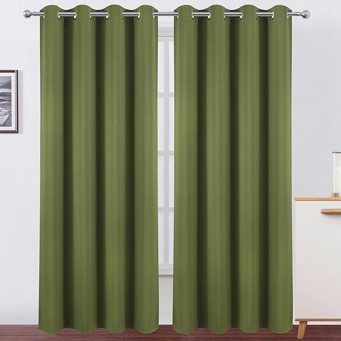 LEMOMO Blackout Curtains 52 x 120 Inch Long Olive Green Curtains Set of 2 Panels Room Darkening Curtains for Bedroom and Living Room