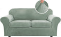 H.VERSAILTEX Real Velvet Plush 3 Piece Stretch Sofa Covers Couch Covers for 2 Cushion Couch Sofa Slipcovers Width Up to 90 Inch Thick Soft Stay in Place (Large Sofa, Sea Grass)