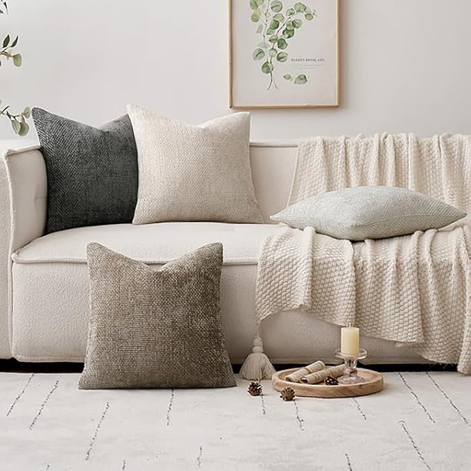 MIULEE Pack of 4 Couch Throw Pillow Covers 16x16 Inch Neutral Soft Decorative Pillow Covers Farmhouse Boho Cushion Covers for Spring Home Decor Sofa Bedroom Living Room
