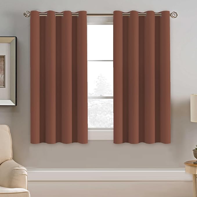 H.VERSAILTEX Blackout Curtain for Bedroom Small Window Kitchen Blackout Curtains 45 inch Length Energy Saving Solid Grommet Blackout Drape, One Panel, Washed Spice, 52" W x 45" L