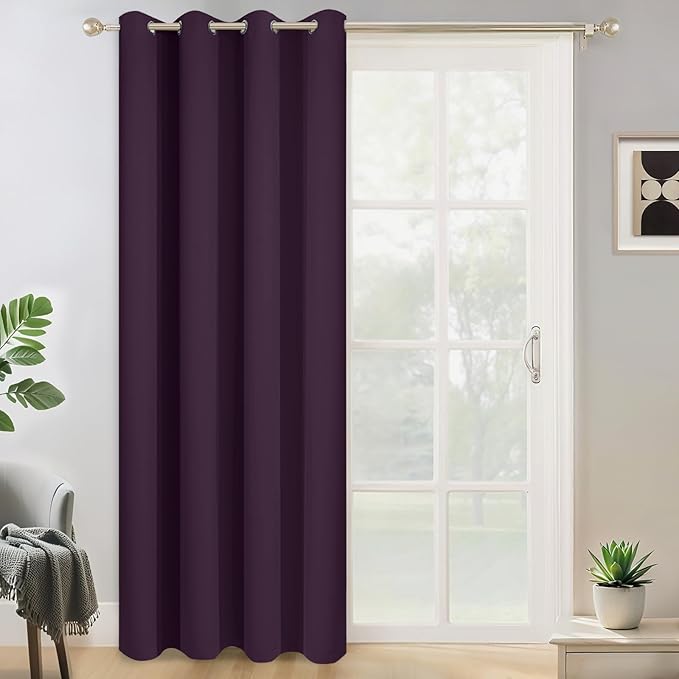 Yakamok Wide Thermal Blackout Patio Door Curtain Panel,Purple Grommet Sliding Door Insulated Curtains, Extra Wide Curtains for Sliding Glass Door,Purple, W52 x L84, 1 Panel