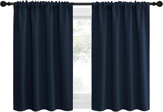 NICETOWN 2 Panels Blackout Curtains, Rod Pocket Thermal Insulated Drapes for Kitchen, Heavy Duty Small Window Treatment for Dorm Room, Studio Apartment, Basement (Navy Blue, W42 x L30)