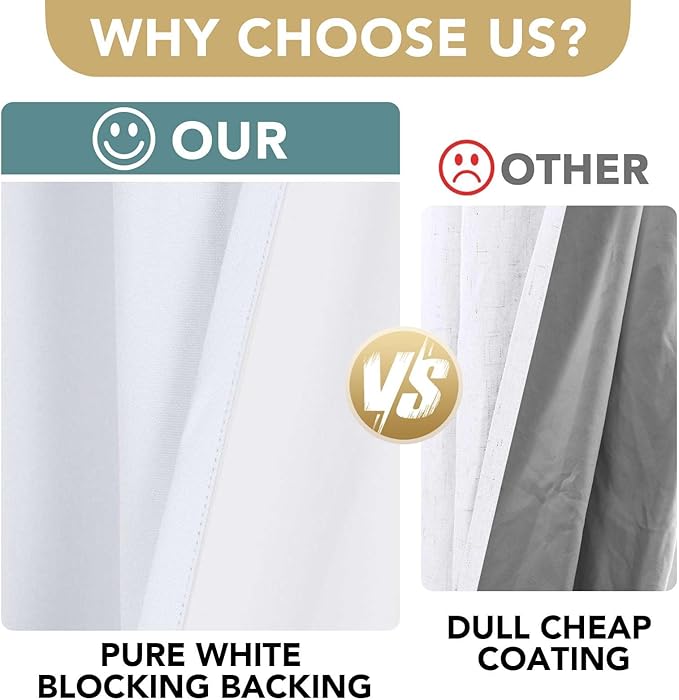 H.VERSAILTEX 108 inch Curtains, Linen Blackout Curtains 100% Absolutely Blackout, Thermal Insulated Textured Linen Look Curtain Draperies Anti-Rust Grommet, 2 Panels Bright White