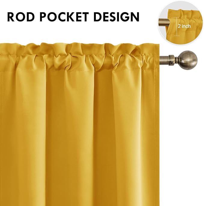 DWCN Yellow Room Darkening Blackout Curtains - Thermal Insulated Privacy Energy Saving Window Curtain Drapes 38 x 54 inch Length, Set of 2 Bedroom Living Room Curtains