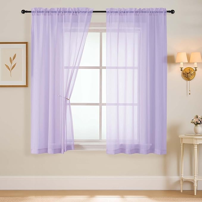 Lavender Sheer Curtains 63 Inch Length 2 Panels, Voile Sheer Curtain for Living Room, Breathable Light Filtering Modern Window Treatments, Soft Fabric Dual Rod Pocket Drapes, 2x42Wx63L Inches
