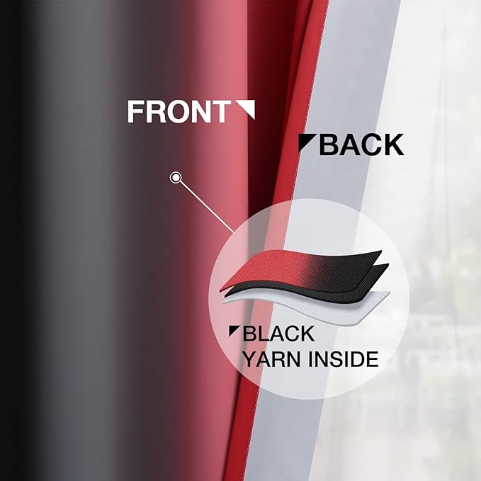 Yakamok Blackout Ombre Black and Red Curtains for Bedroom, Gradient Room Darkening Curtains, Grommet Thermal Insulated Full Light Blocking Window Drapes/Curtain for Living Room,52 x 63 Inch,2 Panels