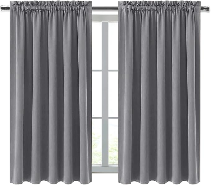DWCN Blackout Curtains for Living Room Thermal Insulated, Energy Saving & Noise Reducing Bedroom Curtains, Grey, W 70x L 63 Inch, Set of 2 Rod Pocket Curtain Panels