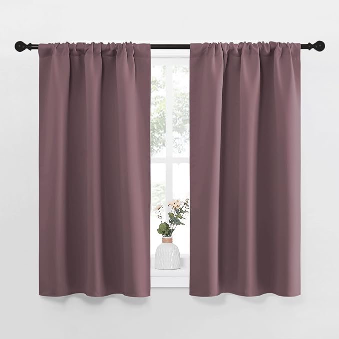 NICETOWN Kitchen Curtains, Short Blackout Curtains & Drapes, Small Window Draperies for Dining Room, Cupboard (Dry Rose, 34" W by 45" L, Set of 2)