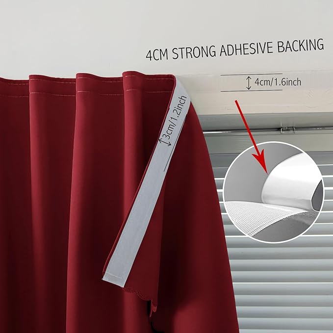 Self Adhesive Curtains, Stick Curtain Blackout Shades Window Cover Curtains for Living Room No Drilling, 47" W X 59" L, Burgundy, 1 Panel