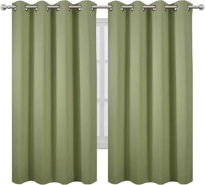 LEMOMO Sage Green Blackout Curtains 52 x 63 Inch Length/Set of 2 Curtain Panels/Thermal Insulated Room Darkening Curtains for Bedroom and Living Room