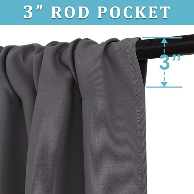 RYB HOME Extra Wide Blackout Curtains for Bedroom Living Room 63 inches Long, Thermal Insulated Privacy Drapes for Nursery Home Theater Dining Room, Width 62 by Length 63, Grey, 2 Panels